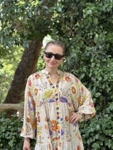 Bej nergiz katleya elbise