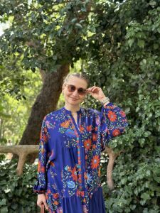 Lacivert nergiz viskon katleya elbise