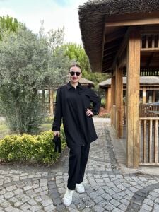 Biyeli tam fermuarlı Takım Siyah