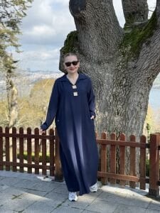 Tensel cepli yaka detaylı Elbise lacivert(kod 25181)