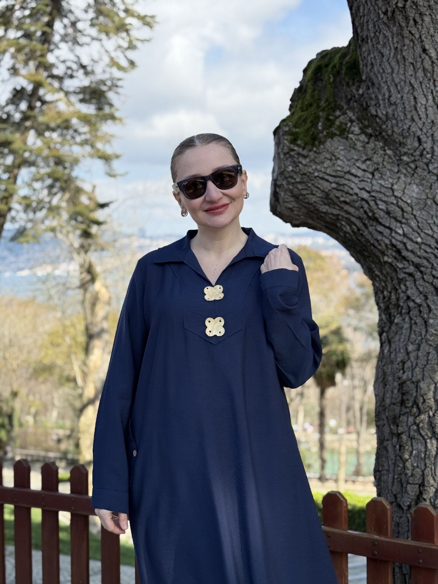 Tensel cepli yaka detaylı Elbise lacivert(kod 25181)