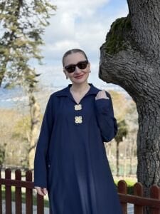 Tensel cepli yaka detaylı Elbise lacivert(kod 25181)