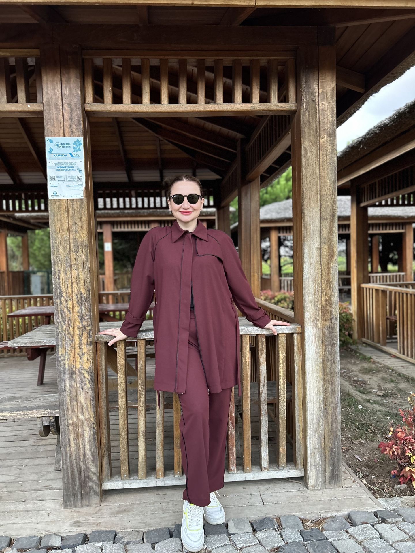 Biyeli tam fermuarlı Takım Bordo