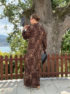 Polo rüya viskon elbise leopar kahve