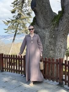 Tensel cepli yaka detaylı Elbise Vizon (kod 25181)