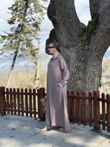 Tensel cepli yaka detaylı Elbise Vizon (kod 25181)