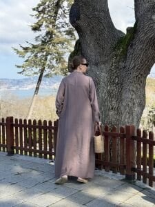 Tensel cepli yaka detaylı Elbise Vizon (kod 25181)