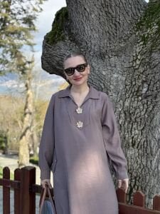 Tensel cepli yaka detaylı Elbise Vizon (kod 25181)