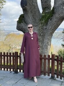 Tensel cepli yaka detaylı Elbise Bordo (kod 25181)