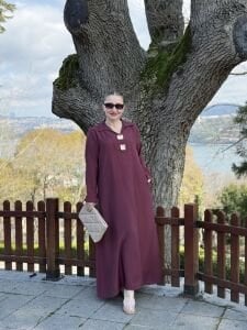 Tensel cepli yaka detaylı Elbise Bordo (kod 25181)