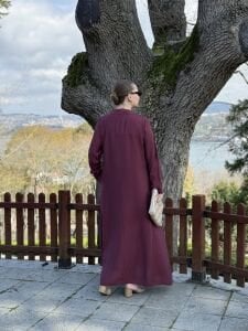 Tensel cepli yaka detaylı Elbise Bordo (kod 25181)