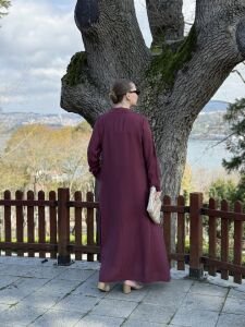 Tensel cepli yaka detaylı Elbise Bordo (kod 25181)