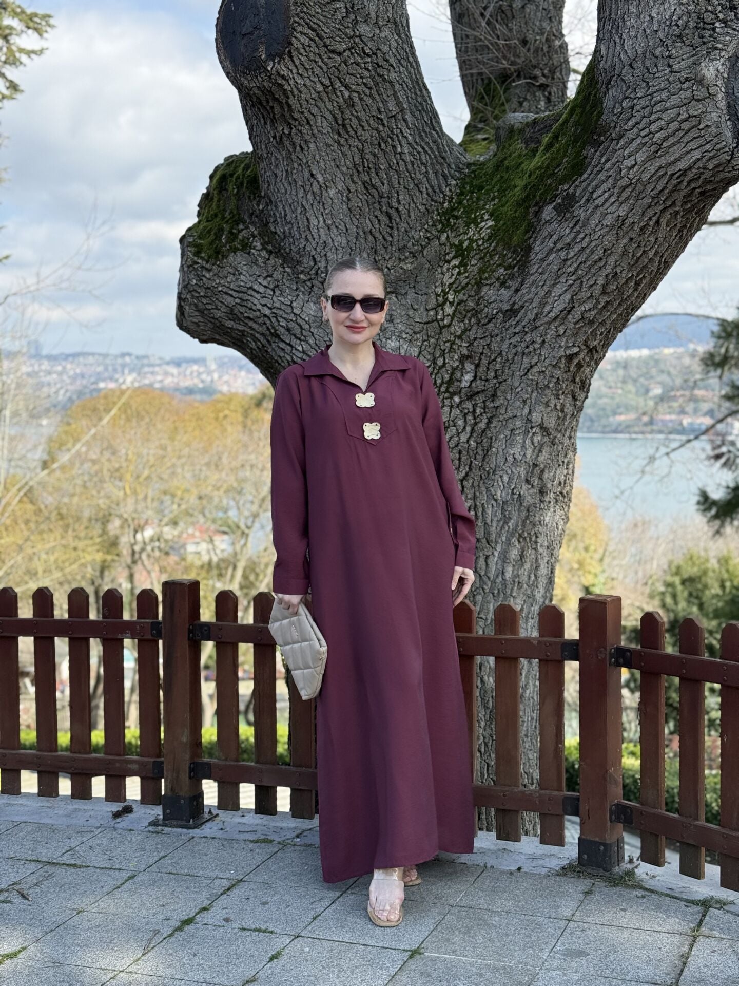 Tensel cepli yaka detaylı Elbise Bordo (kod 25181)