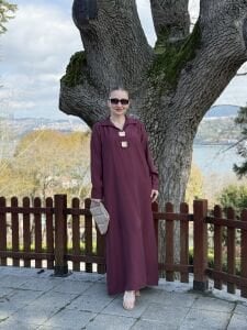 Tensel cepli yaka detaylı Elbise Bordo (kod 25181)