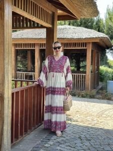 Tam boy Çiçek Seçil elbise pembe