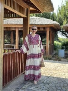 Tam boy Çiçek Seçil elbise pembe