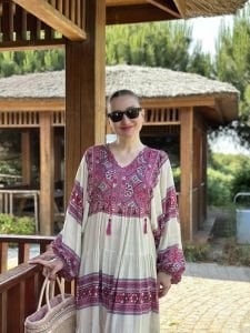 Tam boy Çiçek Seçil elbise pembe