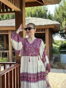 Tam boy Çiçek Seçil elbise pembe