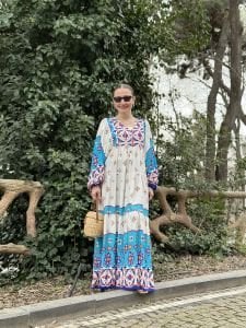 Beyaz-mavi Beril Seçil Elbise