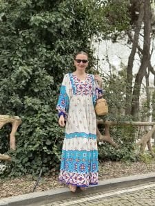 Beyaz-mavi Beril Seçil Elbise