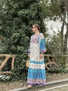 Beyaz-mavi Beril Seçil Elbise