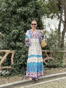 Beyaz-mavi Beril Seçil Elbise