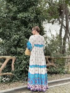 Beyaz-mavi Beril Seçil Elbise