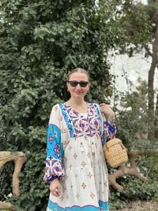 Beyaz-mavi Beril Seçil Elbise