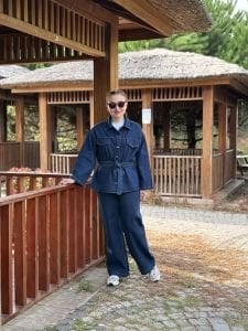 Koyu mavi kuşaklı Ceket pantolon KOT TAKIM