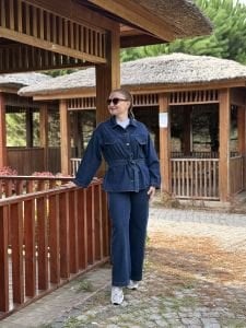 Koyu mavi kuşaklı Ceket pantolon KOT TAKIM