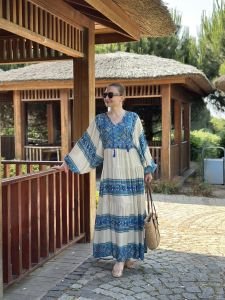 Tam boy Çiçek Seçil elbise mavi