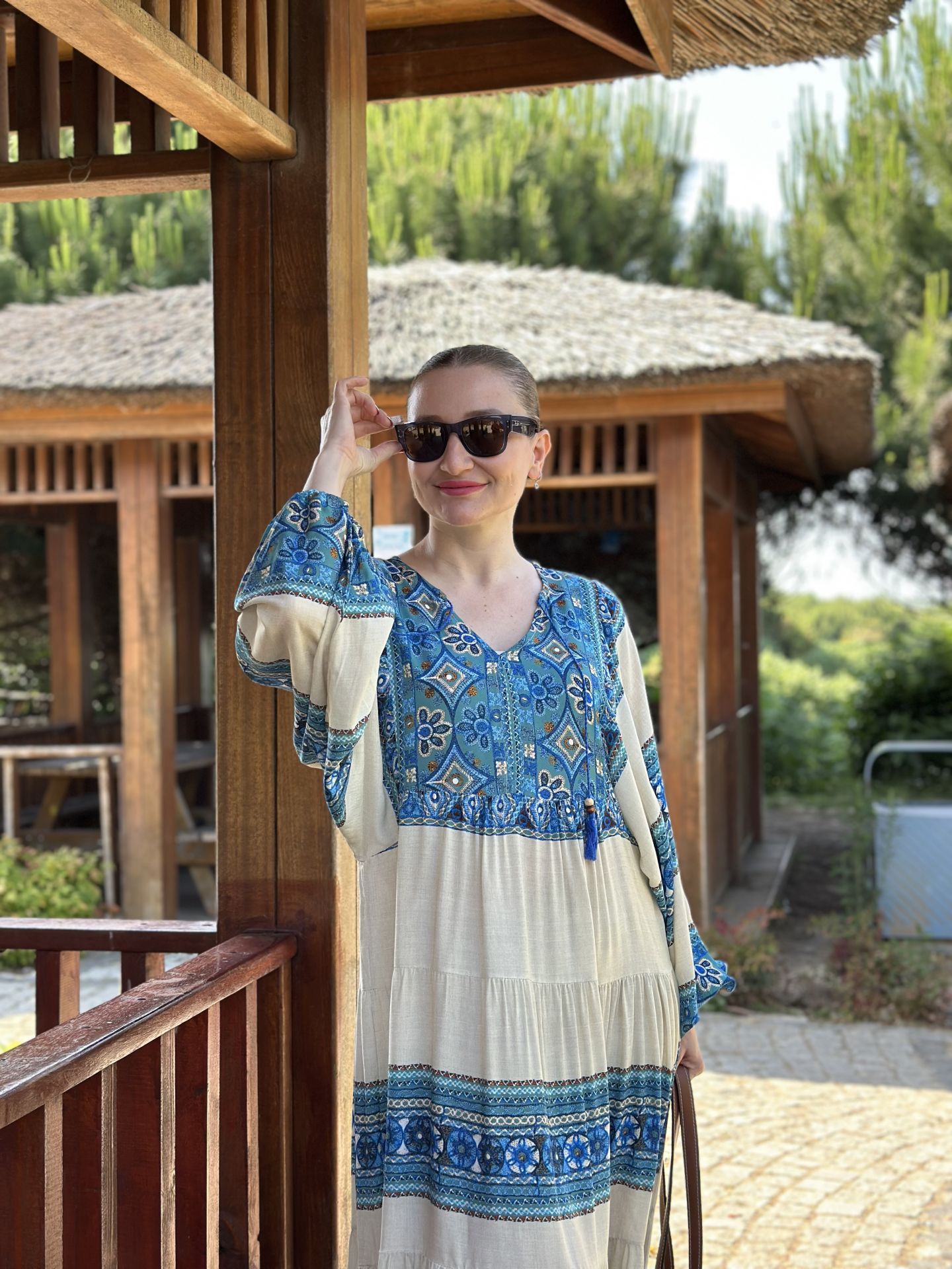 Tam boy Çiçek Seçil elbise mavi