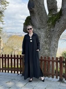 Tensel cepli yaka detaylı Elbise Siyah(kod 25181)