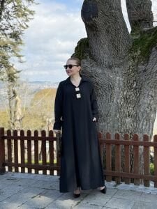 Tensel cepli yaka detaylı Elbise Siyah(kod 25181)