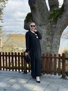 Tensel cepli yaka detaylı Elbise Siyah(kod 25181)