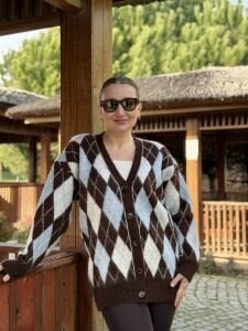 Massi baklava hırka mavi-kahve