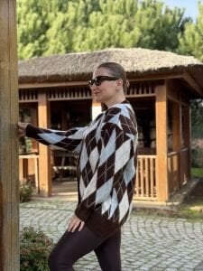 Massi baklava hırka mavi-kahve