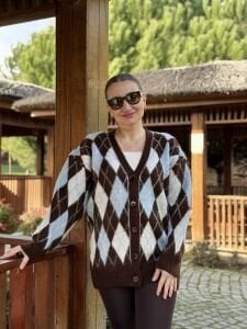 Massi baklava hırka mavi-kahve