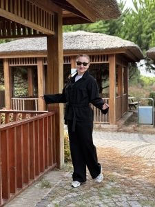 Siyah kuşaklı Ceket pantolon Kot Takım
