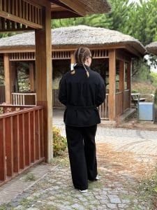 Siyah kuşaklı Ceket pantolon Kot Takım