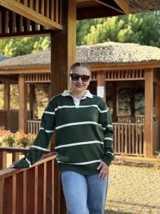 Çizgili bebe yaka kazak yeşil