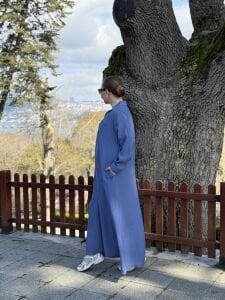 Tensel cepli yaka detaylı Elbise İndigo(kod 25181)