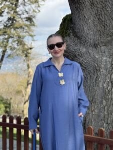 Tensel cepli yaka detaylı Elbise İndigo(kod 25181)