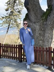 Tensel cepli yaka detaylı Elbise İndigo(kod 25181)