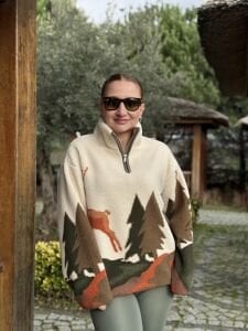 Kahve geyik tasarım polar