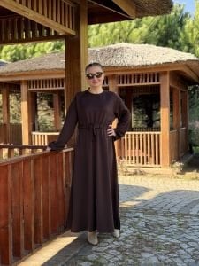 Beli büzmeli oysho elbise kahve