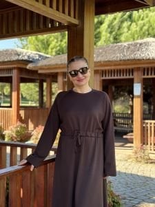 Beli büzmeli oysho elbise kahve