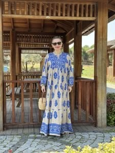 Viskon otantik katleya elbise mavi