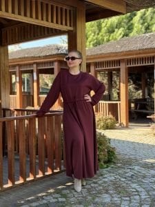 Beli büzmeli oysho elbise Bordo