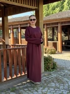 Beli büzmeli oysho elbise Bordo